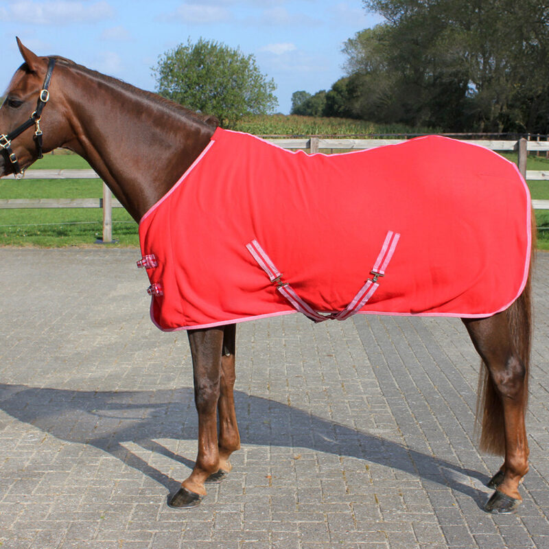 Fleece rug Color with cross surcingles - Red, 155cm